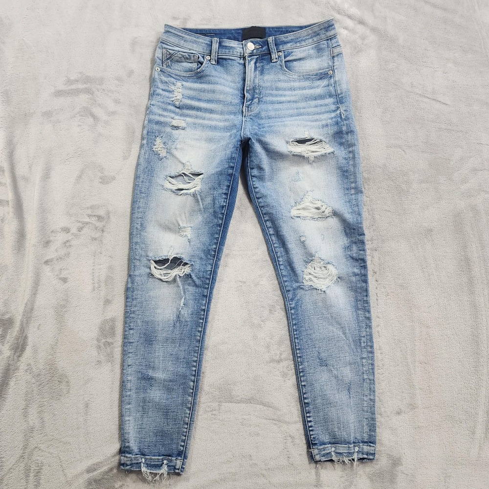 Buckle Black Jean Womens 28 Blue Fit 93 Ankle Skinny Mid Rise Distressed Stretch